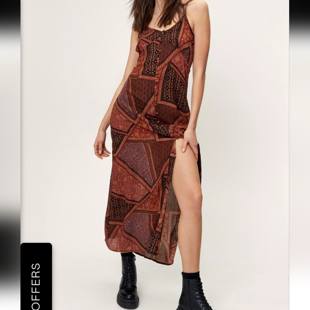 Cheesecloth Paisley Print Button Slip Dress